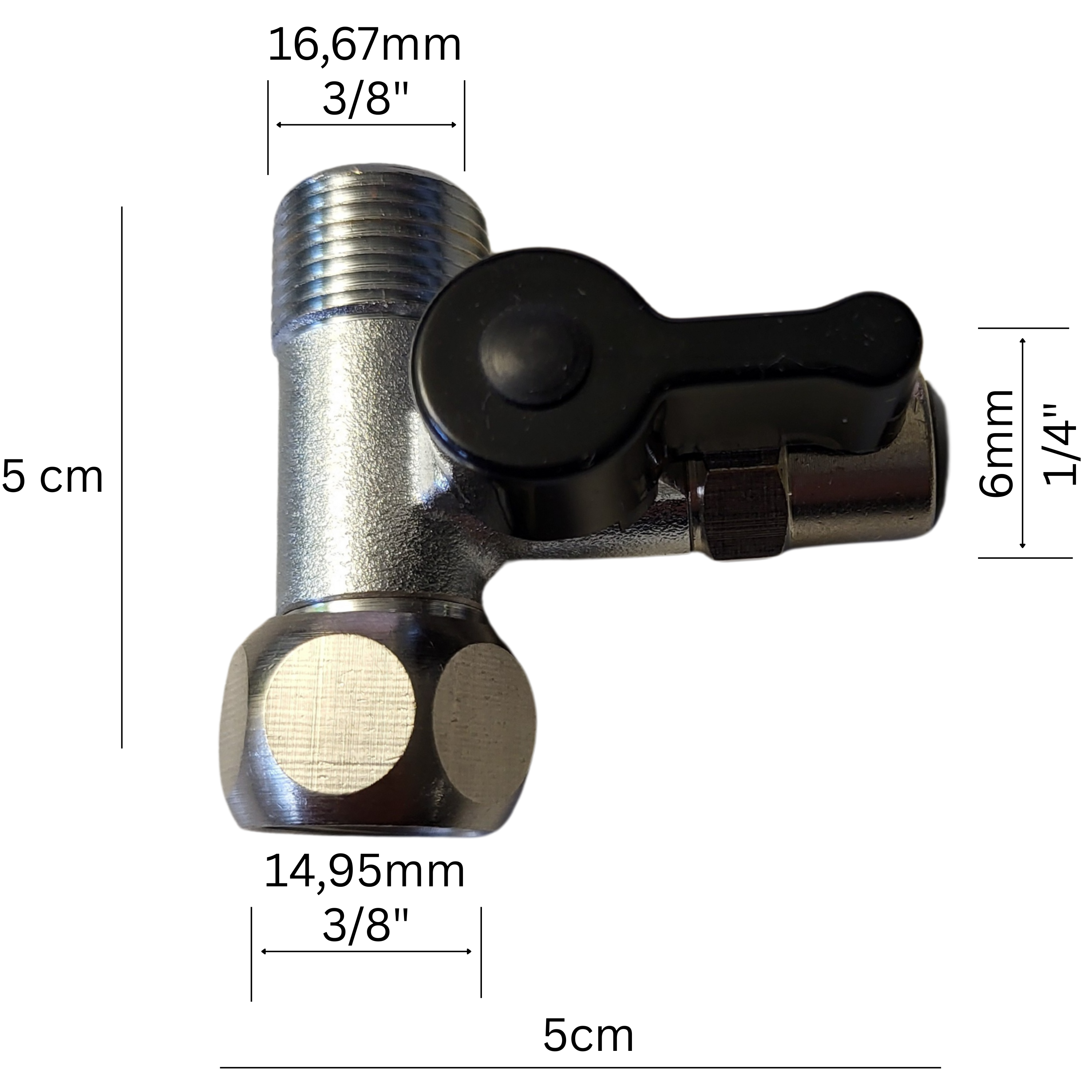 Absperrhahn Absperrventil Adapter T-Stück 3/8 x 3/8 x 1/4" QC-Schlauchanschluss