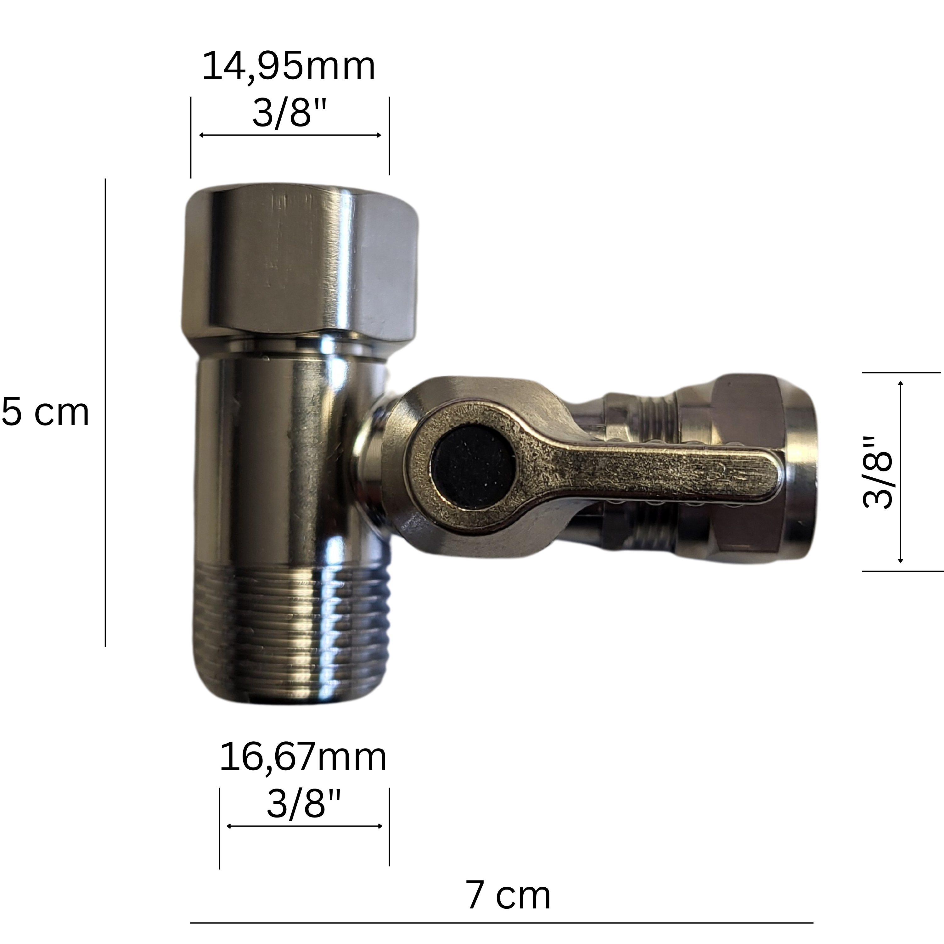 Edelstahl Absperrhahn Absperrventil Adapter T-Stück 3/8 x 3/8 x 3/8" Schraubverschluss