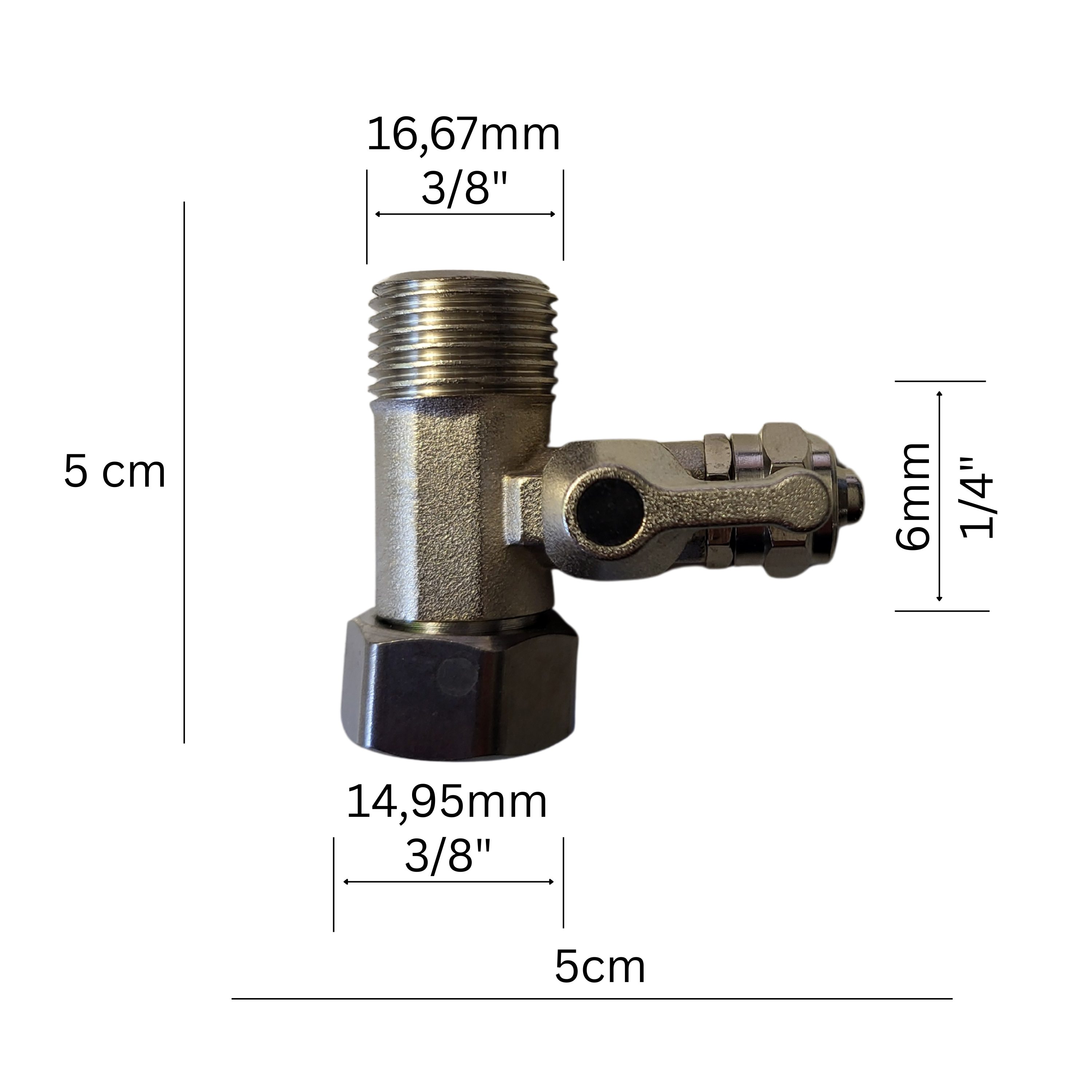 Absperrhahn Absperrventil Adapter T-Stück 3/8 x 3/8 x 1/4" Schraubverschluss