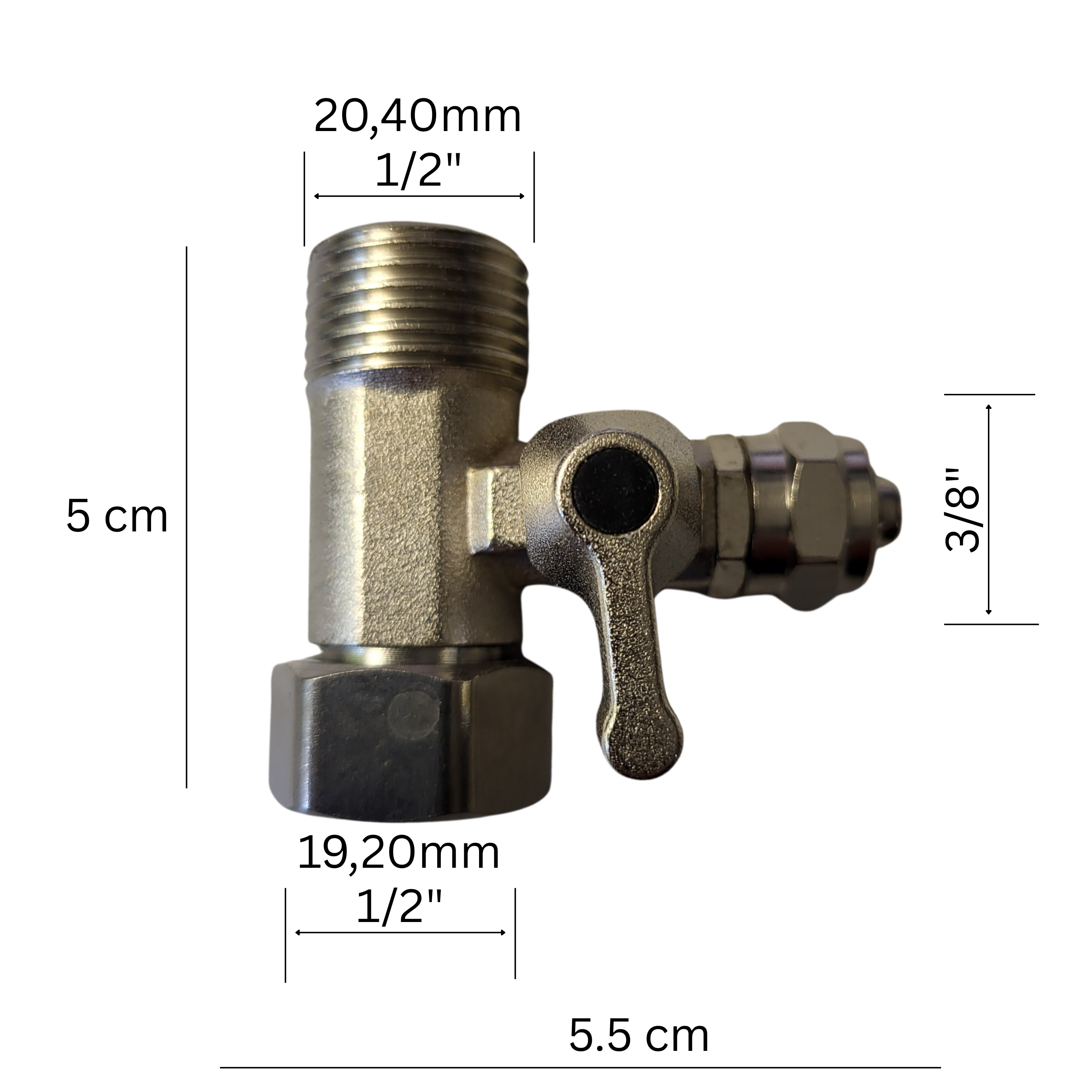 Absperrhahn Absperrventil Adapter T-Stück 1/2 x 1/2 x 3/8" Schraubverschluss