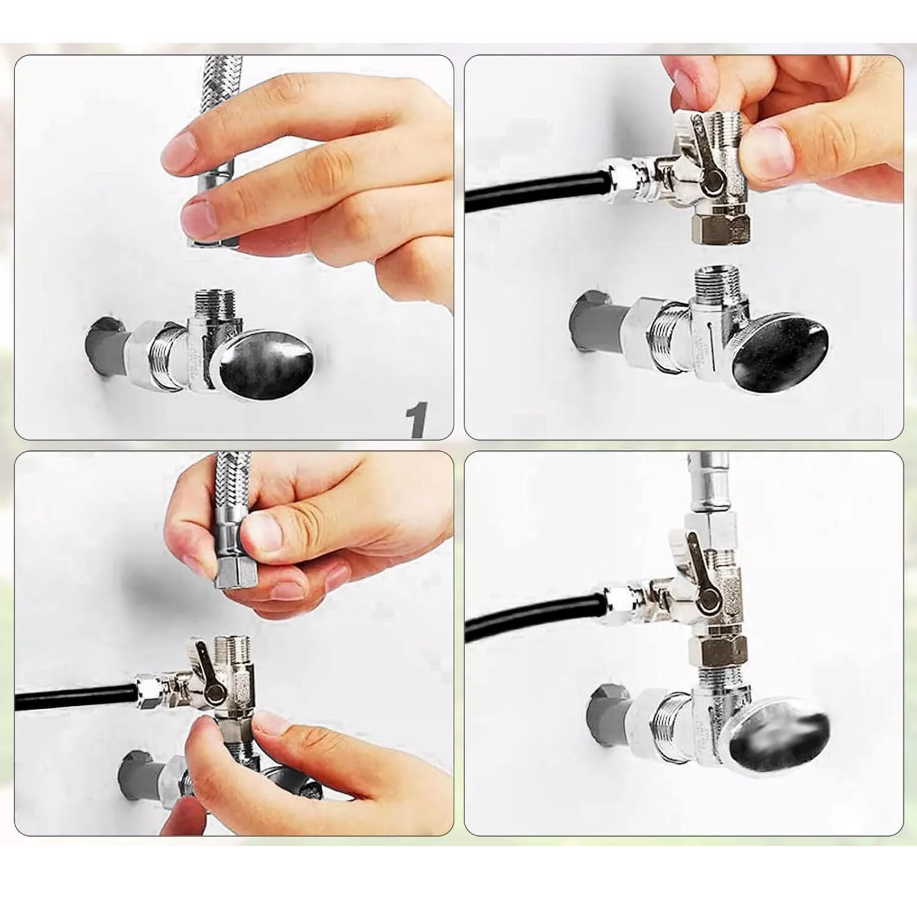 Absperrhahn Absperrventil Adapter T-Stück 1/2 x 1/2 x 3/8" Schnellverbinder QC