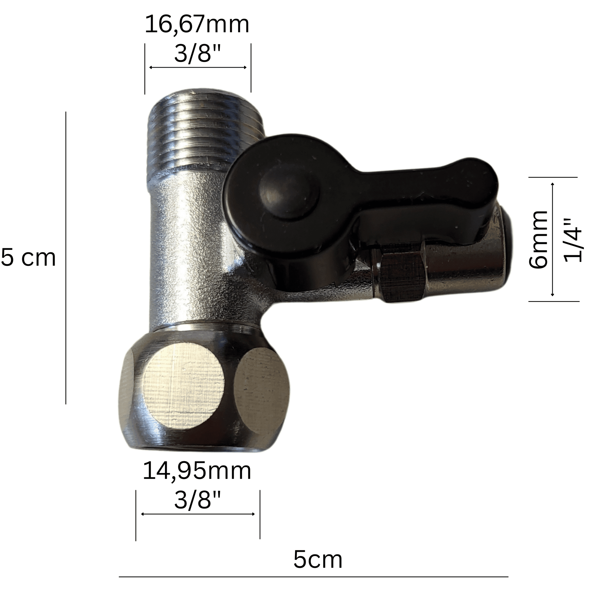 Absperrhahn Absperrventil Adapter T-Stück 3/8 x 3/8 x 1/4" QC-Schlauchanschluss