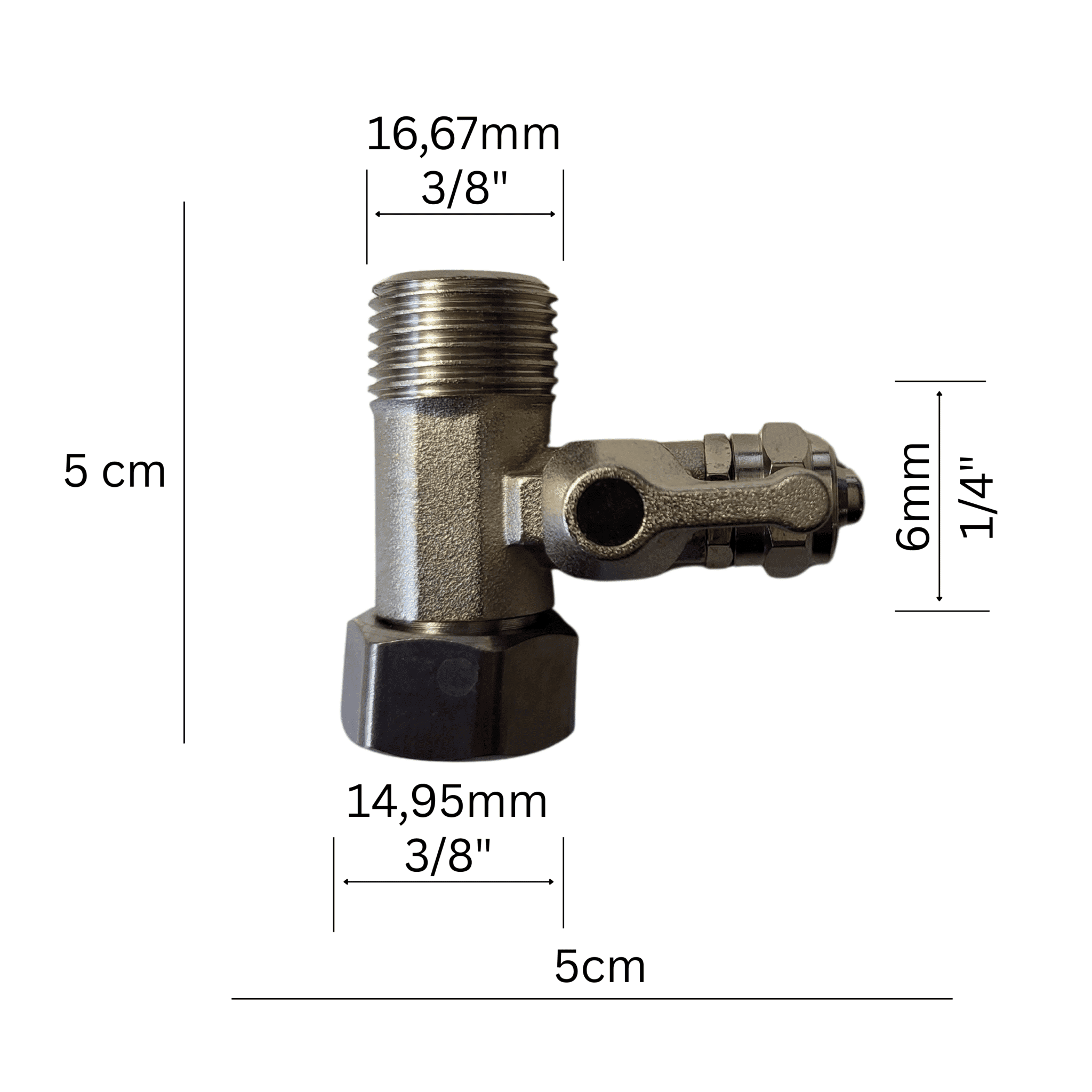 Absperrhahn Absperrventil Adapter T-Stück 3/8 x 3/8 x 1/4" Schraubverschluss
